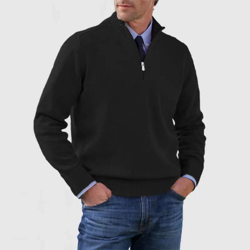 Men's Stand Collar Zipper Sweater Winter Fashion Solid Color Long Sleeve Knitted Top Clothing - The Dock Drop