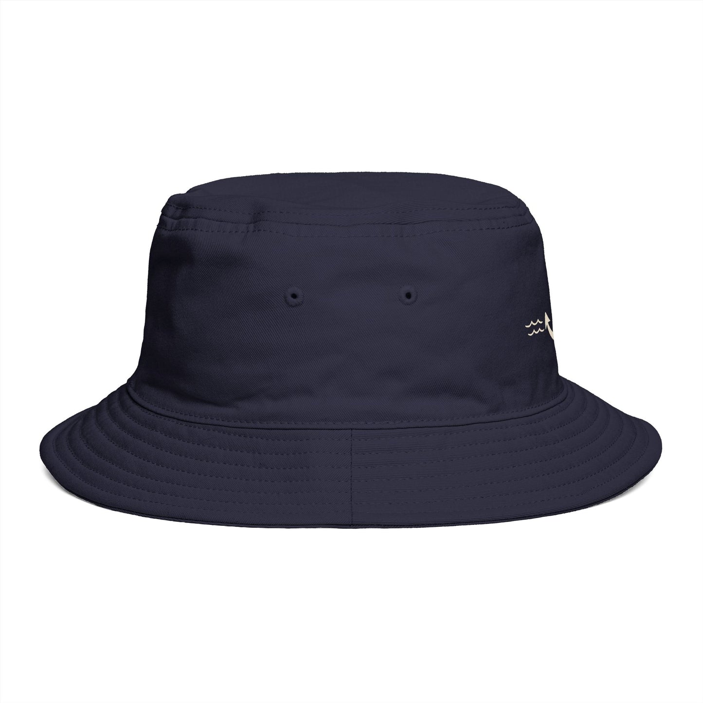 Nautical Anchor Bucket Hat — Embroidered Anchor with Waves & Heart