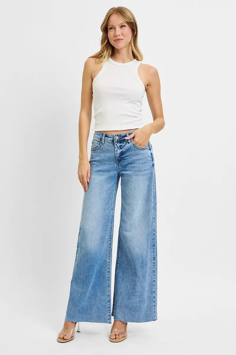 RISEN Full Size Tummy Control High Rise Ankle Palazzo Jeans – Light – 9