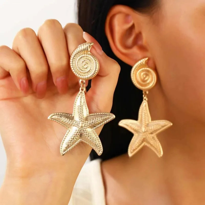 Golden Seashell Statement Earrings