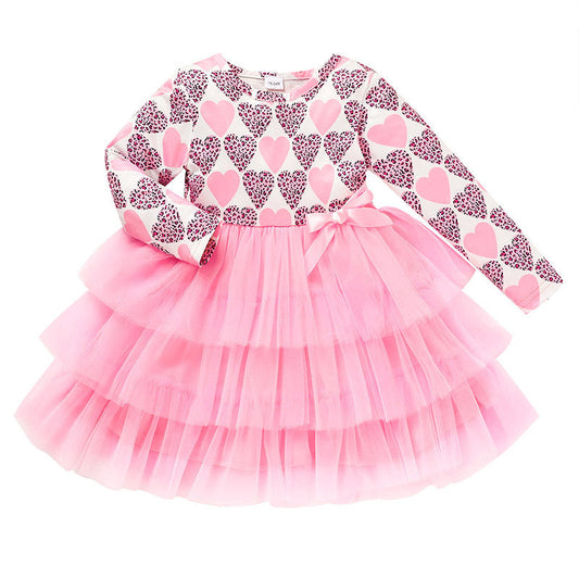 Valentine Party Dress – Toddler Girls Heart Print Tulle Dress - The Dock Drop