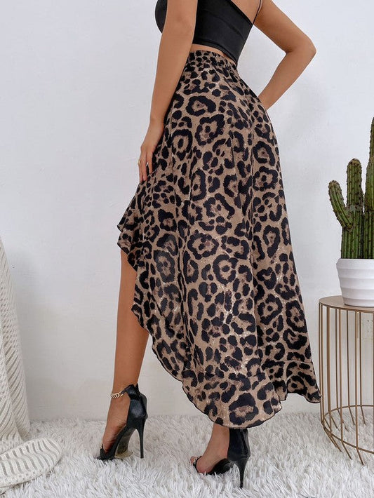 High Low Ruffle Skirt – Brown Leopard – M