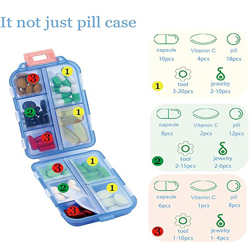 Compact 10-Grid Travel Pill Organizer