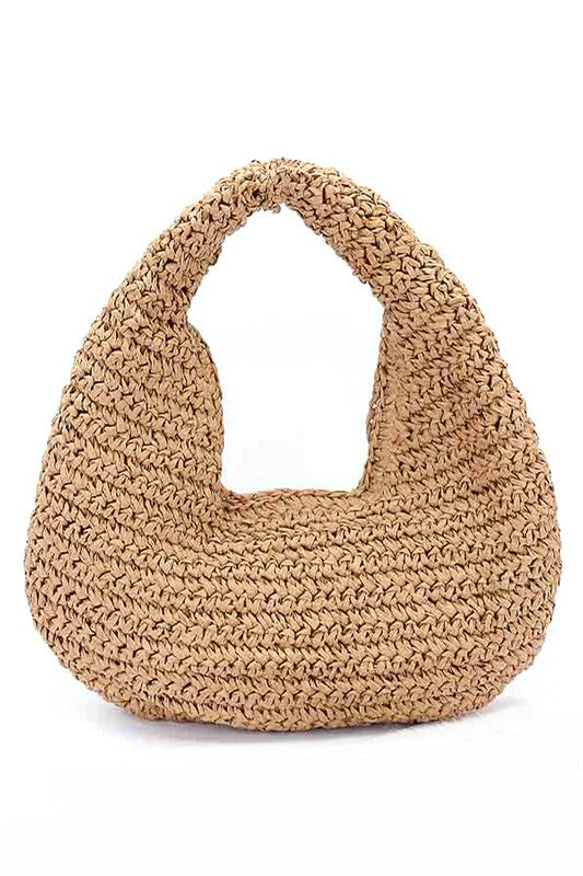 Faux Straw Summer Hobo Bag – Khaki – O/S