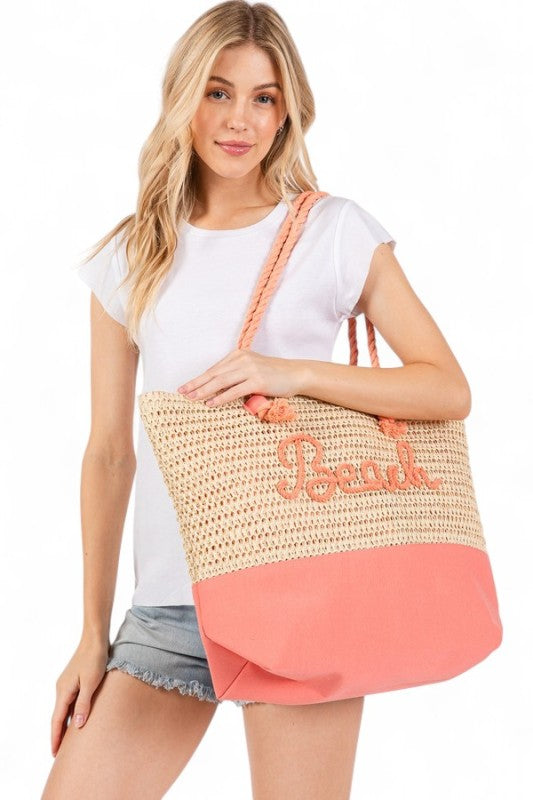 BEACH Crochet Summer Tote – Coral – O/S