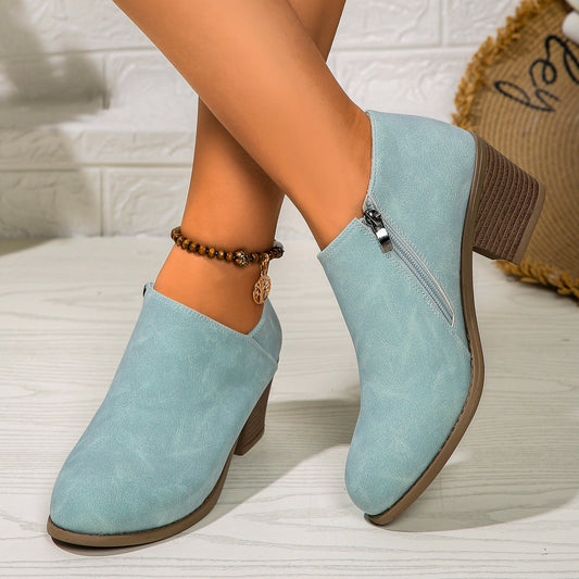 Chunky Heel Round-Toe Ankle Boots – Side Zip | Everyday Comfort - The Dock Drop