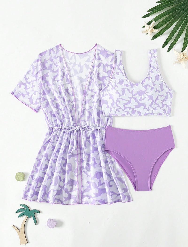 Kids 3-Piece Swimsuit Set – Rash guard, Bottoms & Matching Cover-Up
