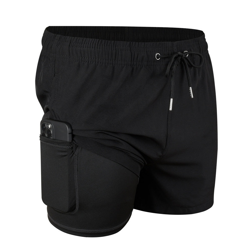 Men’s Double-Layer Anti-Embarrassment Swim Trunks with Side Pocket