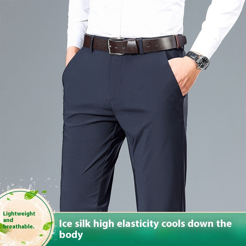 Men’s High Elastic Ice Silk Business Casual Pants