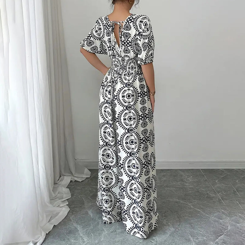 Women’s Wide-Leg Jumpsuit — V-Neck Wrap Style with Short Sleeves - The Dock Drop