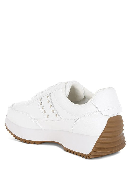 Athion Studded Real Leather Sneakers – Black – US-6 / UK-4 / EU-37