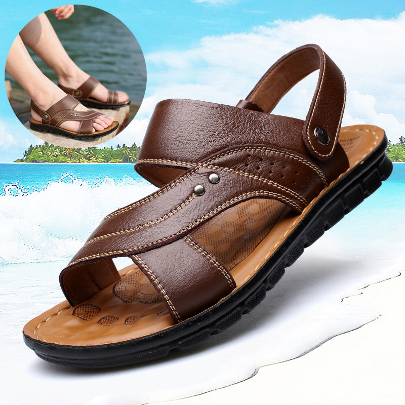Men’s Leather Strap Sandals – Adjustable, Breathable Summer Comfort - The Dock Drop