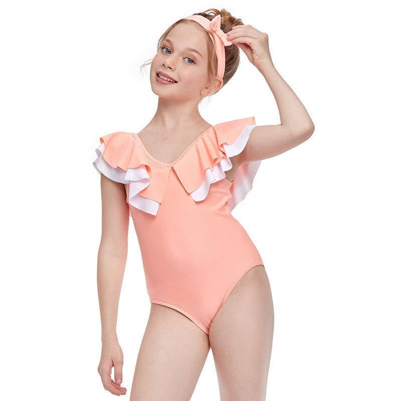Seaside Ruffles – Girls One-Piece Swimsuit with Headband
