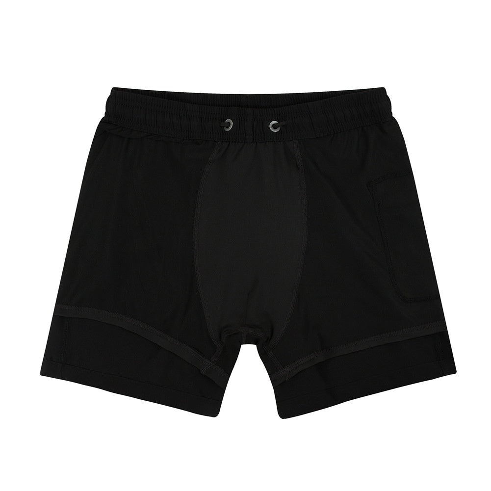 Men’s Double-Layer Anti-Embarrassment Swim Trunks with Side Pocket