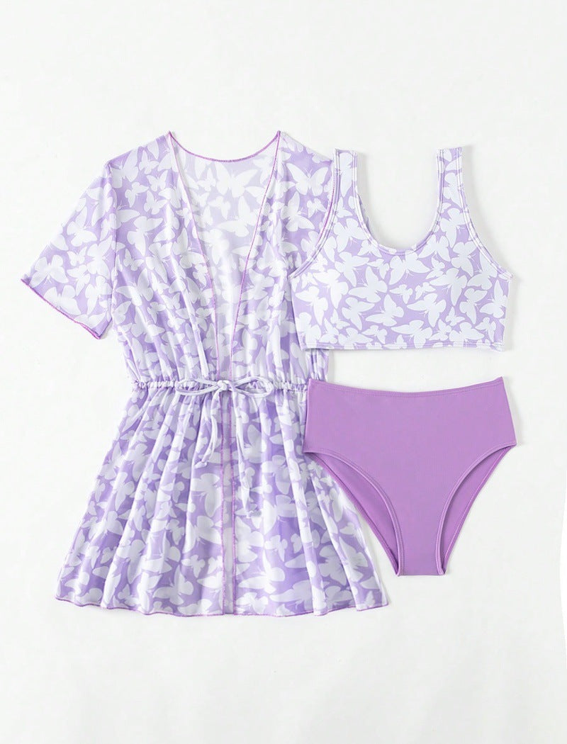 Kids 3-Piece Swimsuit Set – Rash guard, Bottoms & Matching Cover-Up