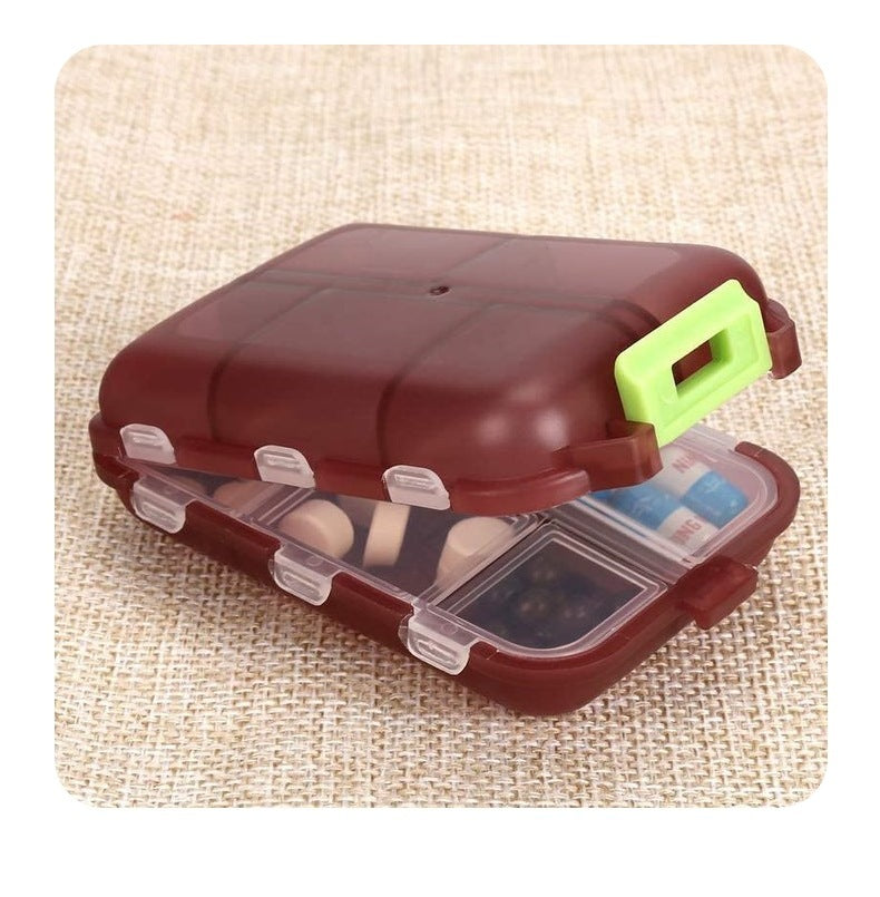 Compact 10-Grid Travel Pill Organizer