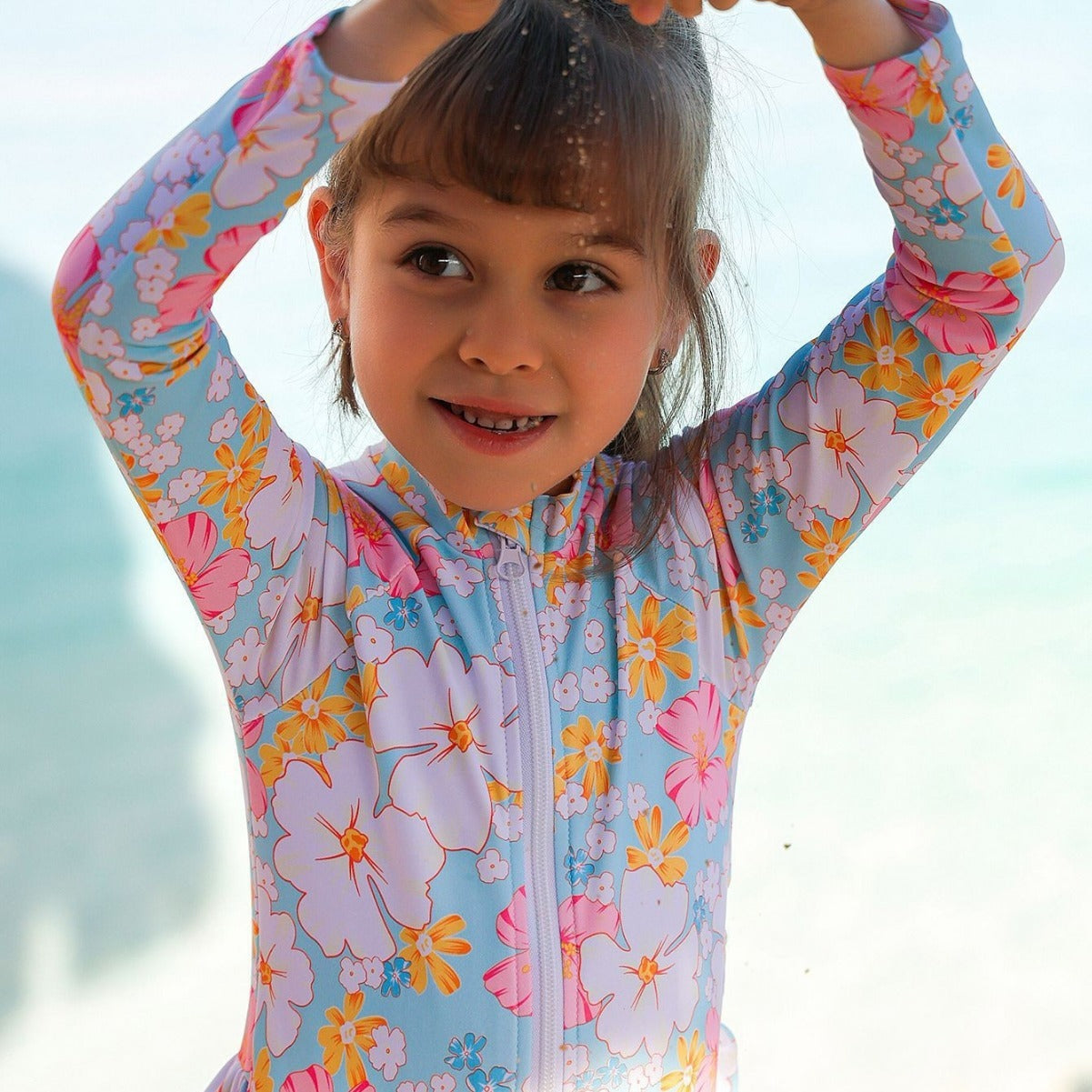 Girls’ One-Piece Long Sleeve Swimsuit – Breathable, UV Protection - The Dock Drop