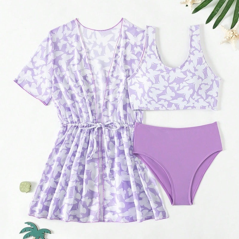 Kids 3-Piece Swimsuit Set – Rash guard, Bottoms & Matching Cover-Up