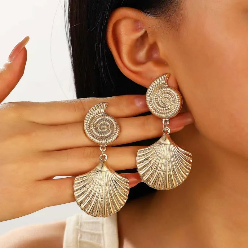 Golden Seashell Statement Earrings