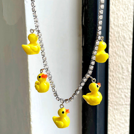 Yellow Duck Charm Necklace – Crystal Bead Chain (Adjustable) - The Dock Drop