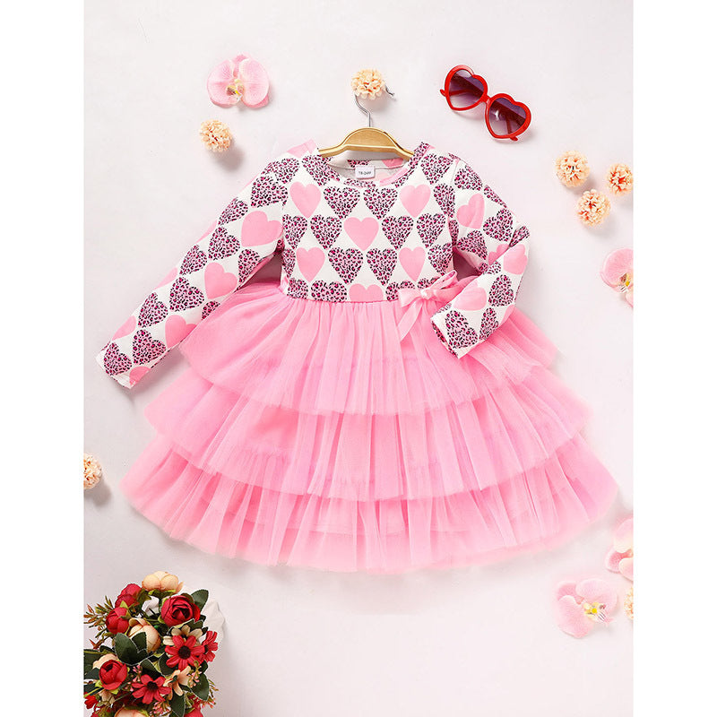 Valentine Party Dress – Toddler Girls Heart Print Tulle Dress - The Dock Drop