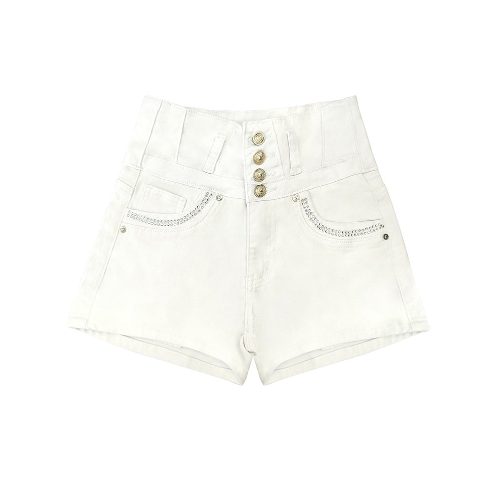 Seabreeze High-Rise Shorts – Button-Front White Denim - The Dock Drop