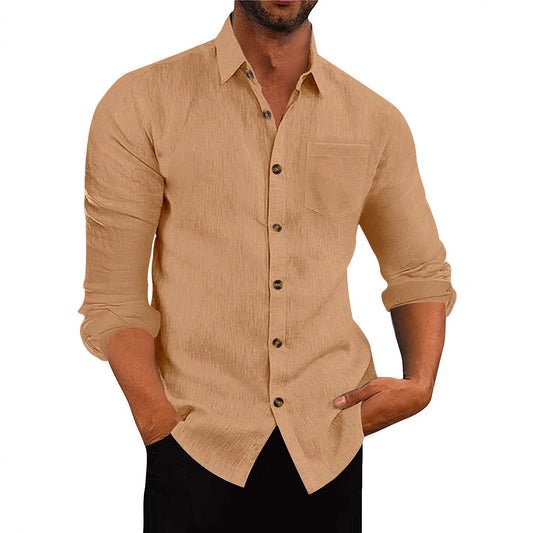 Men’s Polo Collar Linen Long Sleeve Shirt - The Dock Drop