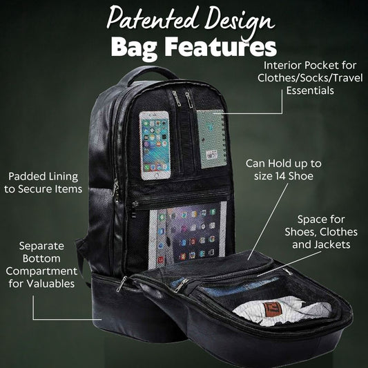Grey Leather Carry-On Patented Backpack