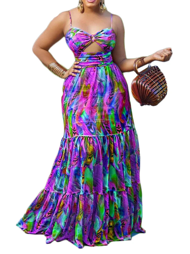 Boho Print Spaghetti Strap Maxi Dress