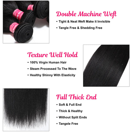 Yaki Straight Human Hair Bundles – Soft Natural Sew-In Extensions