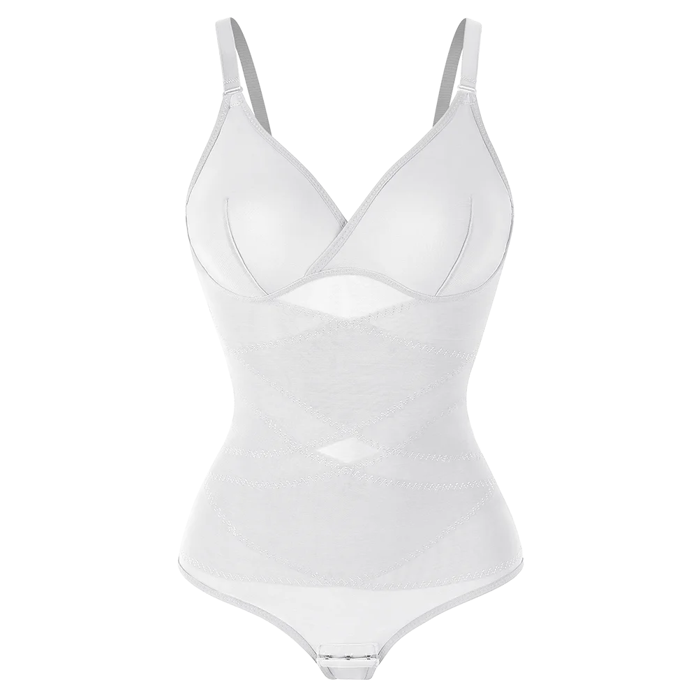Women's Cross-Back Mesh Shapewear Bodysuit – Slimming Fit, Tummy Control