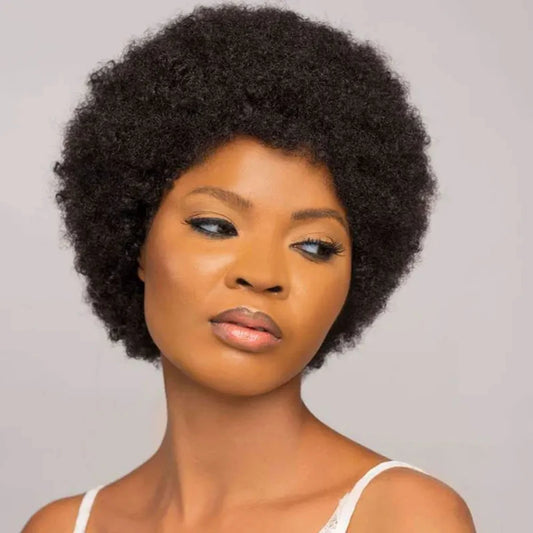 Short Curly Afro Human Hair Wig – Natural Volume Pixie Style