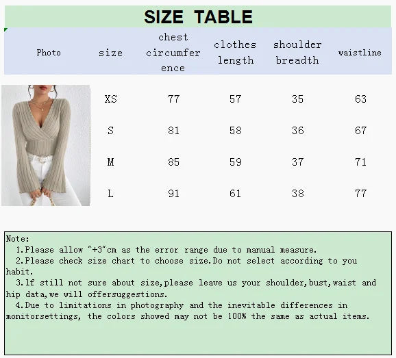 Ribbed Flare-Sleeve V-Neck Knit Top – Slim Fit, Fall/Winter Essential