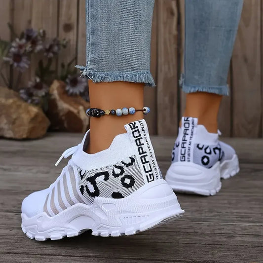 Women's peek-a-boo mesh Leopard print sneakers