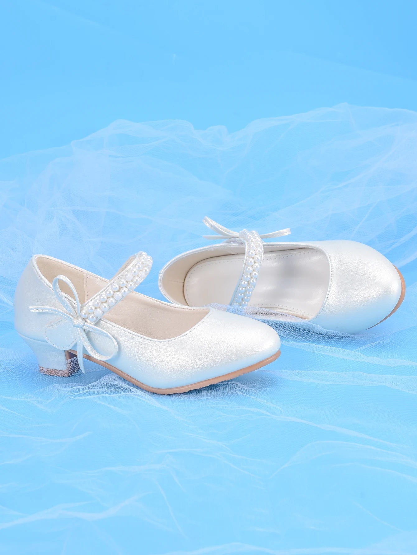 Girls' Princess Fashion High Heels, White, Ideal For Dresses, Performances, Birthday Parties