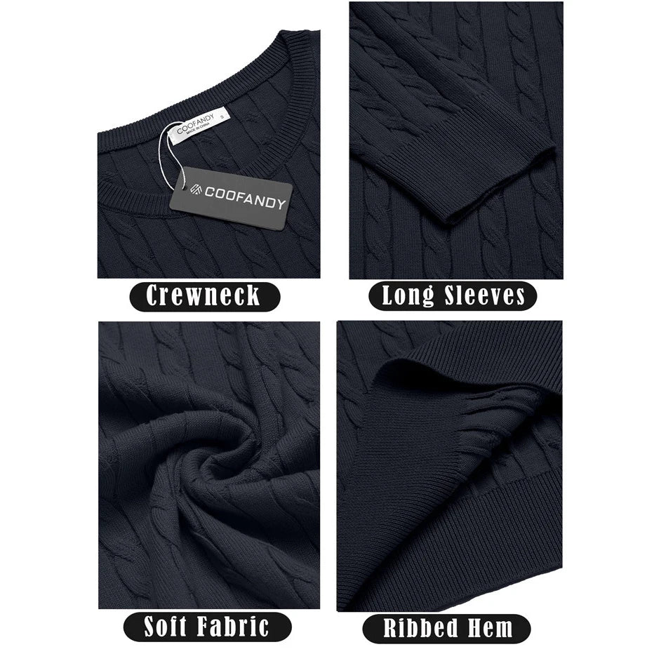 Men’s Cable Knit Pullover Sweater – Classic Crew Neck