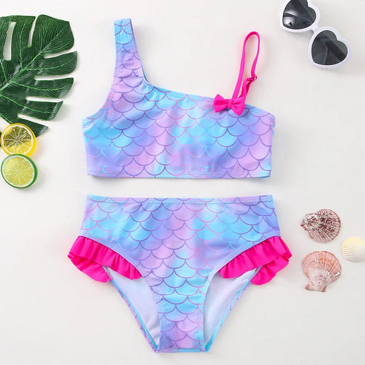 UV Baby Girl Swimsuit Two Piece Swimming Jumpsuit Ruffles Bathing Suit Summer Sleeveless Kids Swimwear for Girls 3-10 Years