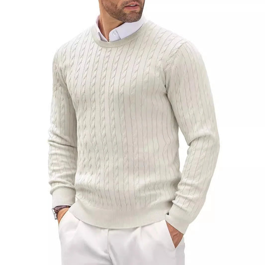 Men’s Cable Knit Pullover Sweater – Classic Crew Neck