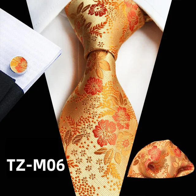 Men’s Floral Necktie Set – Tie, Pocket Square & Cufflinks