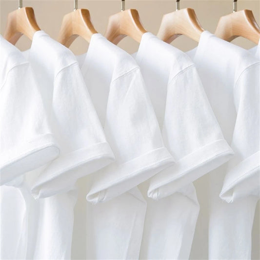 Men T Shirt Summer Cotton Tops Women Solid Color Blank Tshirts O-neck Round Collar Short-Sleeve Couple White Top Tees - The Dock Drop