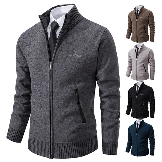 Men’s Stand-Collar Zip Knit Cardigan – Thick, Warm, Everyday Layer