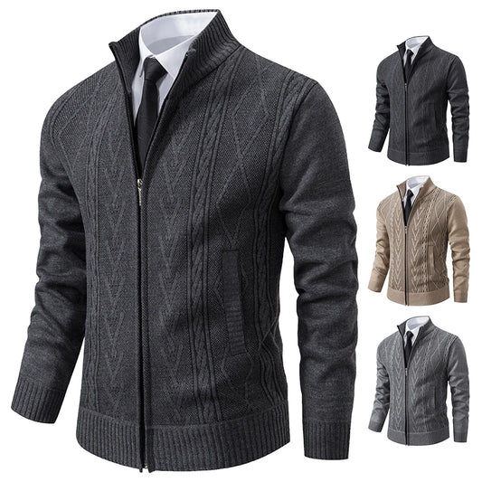 Men’s Cable Knit Zip-Up Sweater – Warm, Winter Casual, Soft Knit