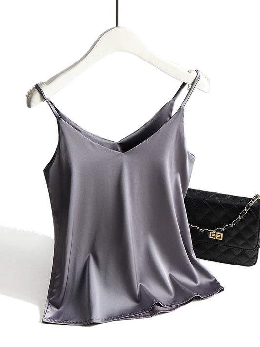 Women's Satin V-Neck Cami Top – Lightweight, Travel-Ready Style