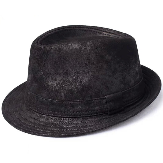 Men’s Genuine Leather Fedora Hat – Classic Short Brim Style