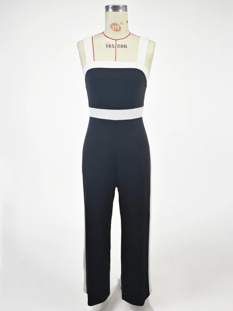 Women’s Contrast-Trim Jumpsuit – Square Neck, Wide Leg