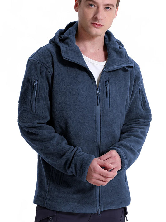 Men’s Fleece Zip-Up Hooded Jacket – Warm, Multi-Pocket, Outdoor Ready