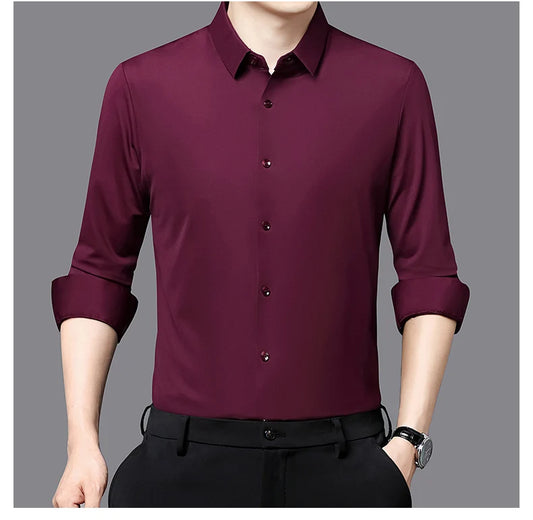 Men’s Ultra-Stretch Long-Sleeve Shirt – Silky Feel, Smart Casual Fit