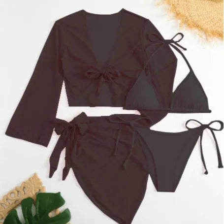 Women’s 4-Piece Wrap Bikini Set with Mesh Skirt