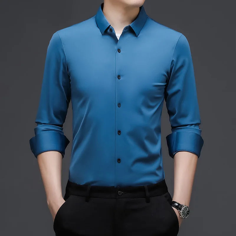 Men's Casual Fashion Business Solid Color Long Sleeved Shirt - The Dock Drop