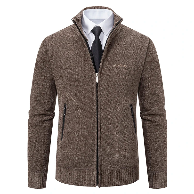 Men’s Stand-Collar Zip Knit Cardigan – Thick, Warm, Everyday Layer